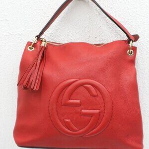 GUCCI Red Pebbled Calfskin Large Soho Hobo Tabasco